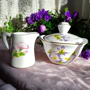 Vtg Polish Sugar Bowl Small Pitcher Gold Trim Porcelain UZDROWISKO NALECZOW